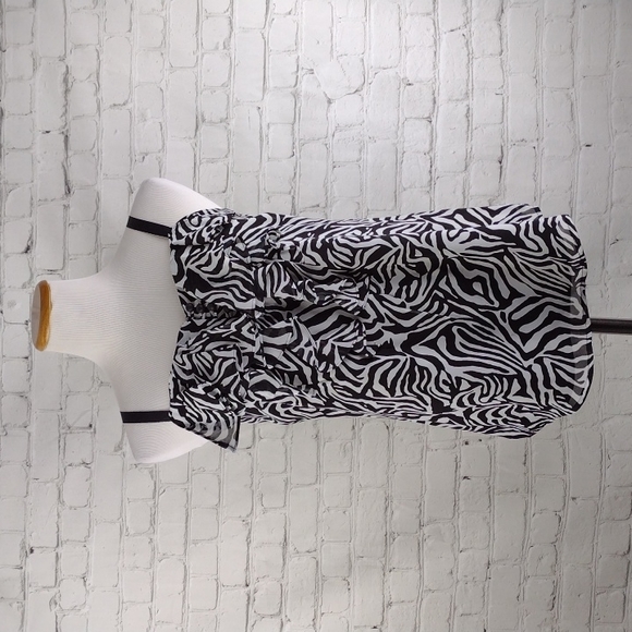 NICOLE BY NICOLE MILLER White Black Zebra Print Blouse Top Tank - Picture 1 of 8